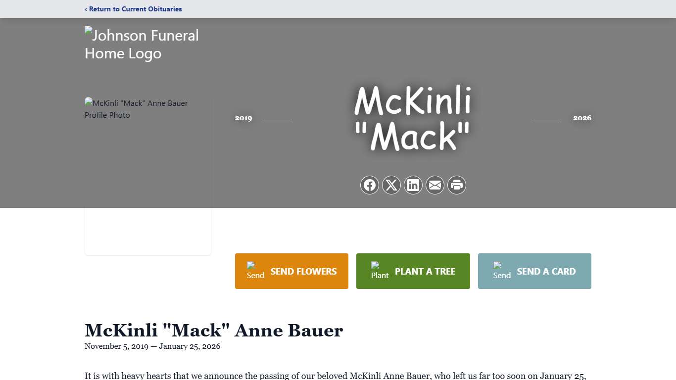 McKinli "Mack" Anne Bauer Obituary January 25, 2026 - Johnson Funeral Home