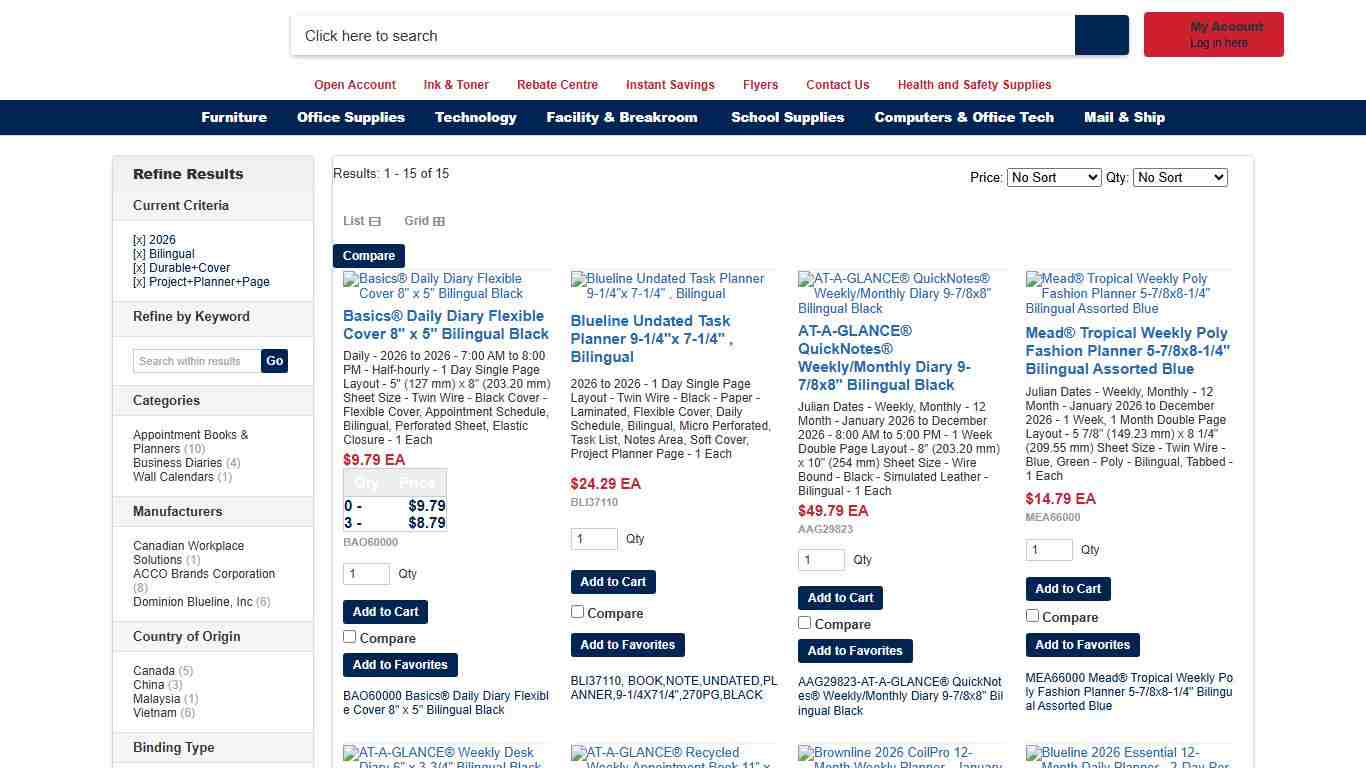 2026: Bilingual: Durable Cover: Project Planner Page Schelters Stockroom Supply Co. Office Supplies